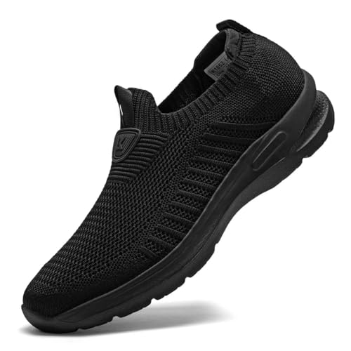 Men's Running Shoes Casual Slip on Walking Tennis Gym Sneakers Lightweight Breathable Mesh Workout Sports Soft Sole Black