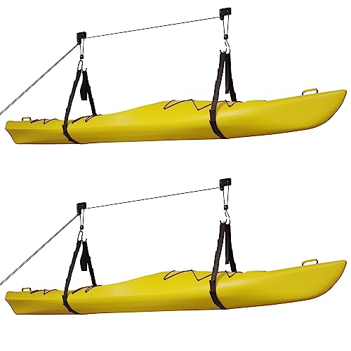 Kayak Storage Hoists 2-Pack - Overhead Pulley Hoist Systems - 125lb Capacity for Canoes, Bikes, and Ladders by RAD Sportz