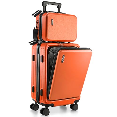 TravelArim 22 Inch Carry On Luggage 22x14x9 Airline Approved, Carry On Suitcase with Wheels, Hard-shell Carry-on Luggage, Orange Small Suitcase, Hardside Luggage Carry On with Cosmetic Carry On Bag