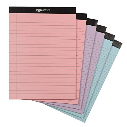 Amazon Basics Wide Ruled 8.5 x 11.75-Inch 50 Sheet Lined Writing Note Pad, Pack of 6, 300 Count, Multicolor