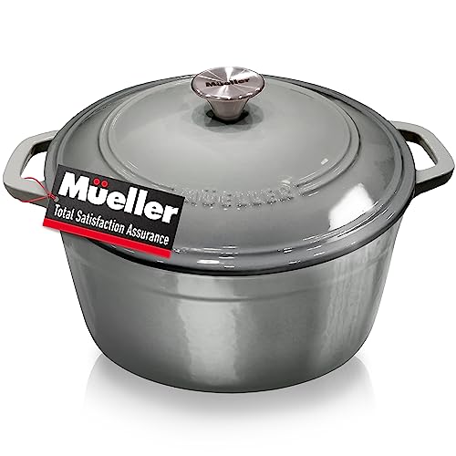 Mueller 6 Quart Enameled Cast Iron Dutch Oven, Heavy-Duty Casserole and Braiser Pan with Lid and Knob, Safe for All Cooktops