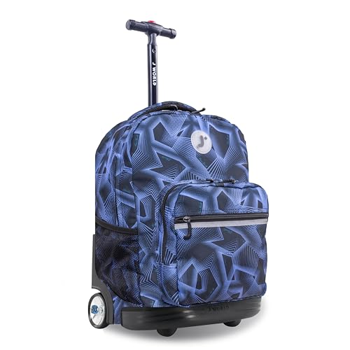 J World New York Sunrise Kids Rolling Backpack for Girls Boys Teen. Roller Bookbag with Wheels, Disco, 18'