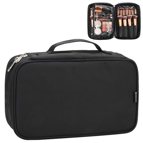 Makeup Brush Bag, Makeup Brush Organizer Cosmetic Bags Makeup Artist Case with Belt Strap Holder Multi functional Cosmetic Bag Makeup Handbag for Travel & Home Gift (Black)