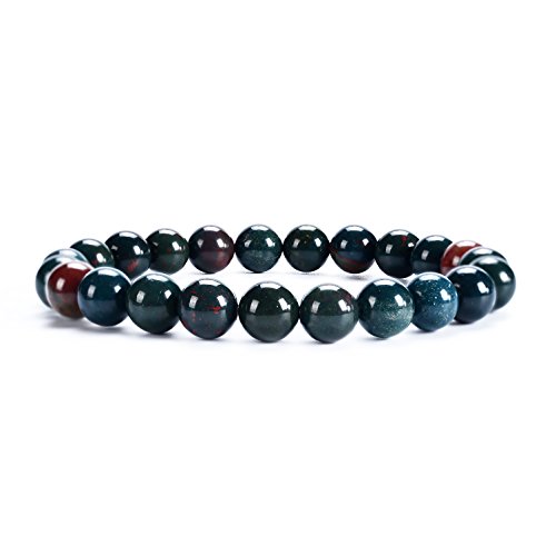 Cherry Tree Collection Natural Semi Precious Gemstone Beaded Stretch Bracelet 8mm Round Beads 7' (Bloodstone)