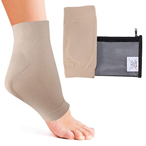 CRS Cross Achilles Heel Sleeve - Pair of Premium Padded Compression Gel Sleeve/Sock for Cushion & Protection of Haglunds Bump, Achilles Tendonitis, and Bursitis (One size fits most)