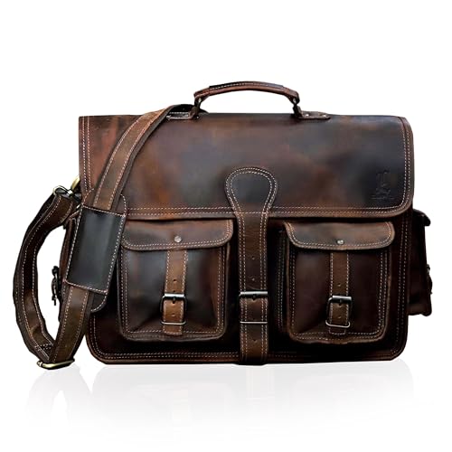Leather Laptop Messenger Bag Vintage Briefcase Satchel for Men and Women (VINTAGE BROWN) 18 inch