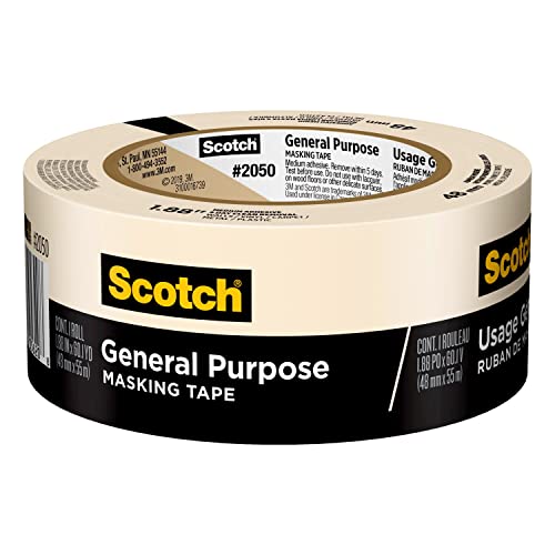 Scotch General Purpose Masking Tape, 1.88 in x 60.1 yd, Beige, Sticks for Up to 5 Days, Removes Easily Without Leaving Sticky Residue, Easy-to-Tear Masking Tape (2050-48MP)