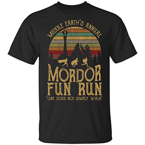 LONTSE Middle Earth's Annual Mordor Fun Run one Does not Simply Walk T-Shirt for Men Black