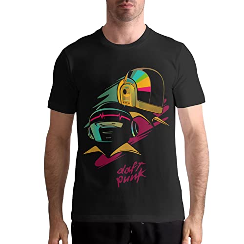 OBLUE Daft Rock Punk Band Mens Cotton T Shirt Short Sleeve Tops Men's Summer Casual Tees Shirts Black Large