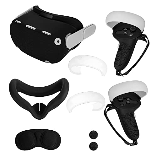 for Meta Quest 2 Accessories, Quest 2 Silicone face Cover, VR Shell Cover,Quest 2 Touch Controller Grips Cover,Protective Lens Cover,Halo Controller Protector (Black)