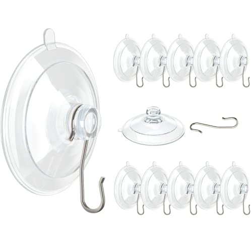 VIS'V Suction Cup Hooks, Upgraded Small Clear Suction Cups with Metal Hooks 1.77 Inches Removable Suction Cups for Window Glass Door Kitchen Bathroom Shower Wall - 12 Pcs