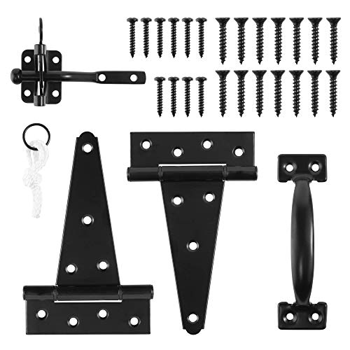 Heavy Duty Gate Hardware Kit,with Self Locking Gate Latch,2 PCS 6inch T-Hinges,1 PC 6.5inch Gate Handle