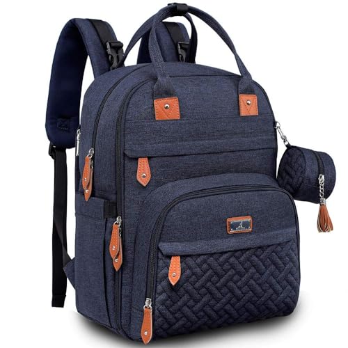 BabbleRoo Baby Diaper Bag Backpack - Waterproof Travel Tote with Changing Pad, Stroller Straps & Pacifier Case - Unisex, Navy Blue