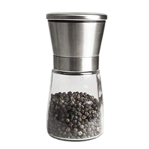 Stainless Steel Salt & Pepper Grinder with Lid, Ceramic Blades Glass Body Spice & Salt Shaker,Adjustable Coarseness Pepper & Salt Mill