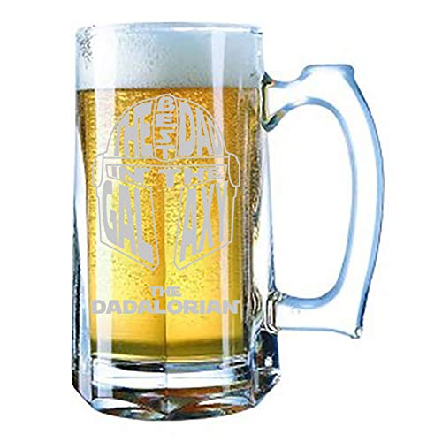 The Dadalorian Best Dad in The Galaxy Bounty Hunter Text Face Parody Father's Day for Him Papa - Giant Laser Engraved Beer Mug 28 Ounces Beer Stein