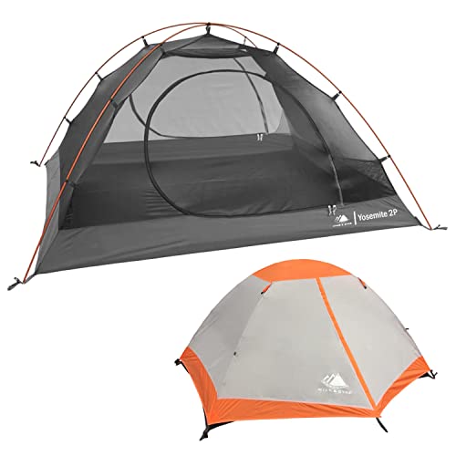 Hyke & Byke Yosemite Hiking & Backpacking Tent - 3 Season Ultralight, Waterproof Tent for Camping w/Rain Fly and Footprint - 2 Person - Orange