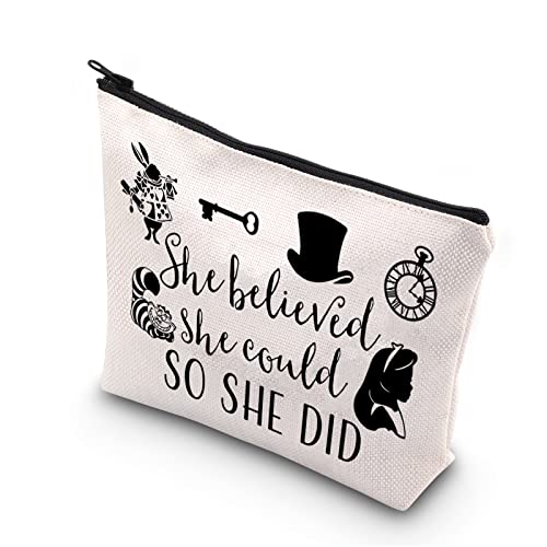 TSOTMO Wonderland Movie Lover Inspirational Gift She Believed She Could So She Did Alice Zipper Pouch Makeup Bag (She believed Alice)