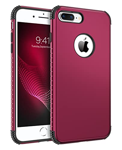 BENTOBEN Compatible with iPhone 8 Plus/7 Plus Case, 2 in 1 Slim Hybrid Shockproof Hard PC Bumper Rugged Drop Protective Phone Case Cover for iPhone 8 Plus / 7 Plus 5.5 inch, Wine Red/Black