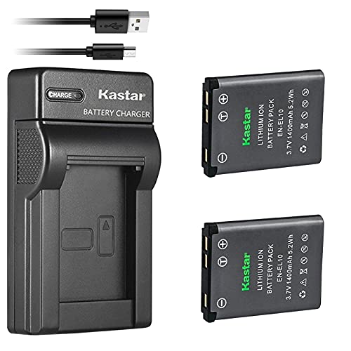 Kastar Battery (X2) & Slim USB Charger for EN-EL10 MH-63 and Coolpix S60, S80, S200, S210, S220, S230, S500, S510, S520, S570, S600, S700, S3000, S4000, S5100 + More Camera
