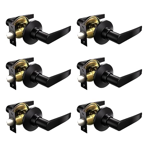 VICMEON Classic Keyless Door Lever Set, 6 Pack Passage Lever Door Handle, Passage Door Lever for Hallway and Closet, Reversible for Right and Left Side, Matte Black