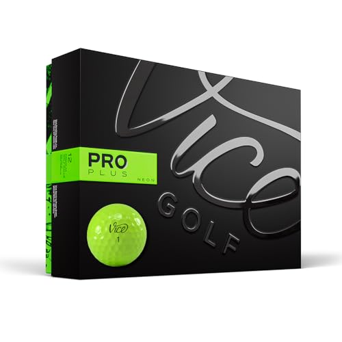 VICE Golf PRO Plus 2020 | 12 Golf Balls | Features: 4-Piece cast Urethane, Maximum Distance, Reduced Driver Spin | More Colors: NEON RED, White | Profile: Designed for Advanced Golfers