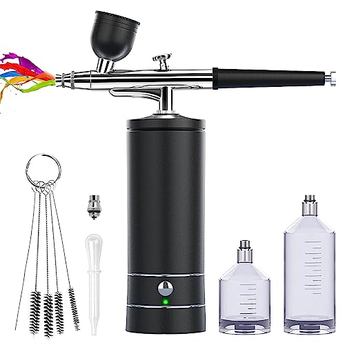 Airbrush-Kit Rechargeable Cordless Airbrush Compressor - Auto Handheld Airbrush Gun, Airbrush Set Portable Wireless Air Brush for Nail Art, Barber, Cake Decor, Makeup, Model Painting (Dark Night)