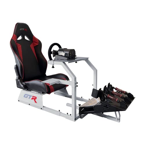 GTR Simulator GTA Model Silver Frame with Adjustable Leatherette Racing Seat Gaming Simulator Cockpit Chair | RS30 Wheel | V3 Pedal Setup (GTA with RS30 Wheel & V3 3-Pedal Setup)