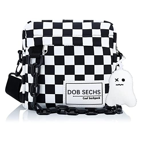 DOB SECHS Crossbody Purse Small Messenger Bags for Women Men Shoulder Bag, Black White Checkered