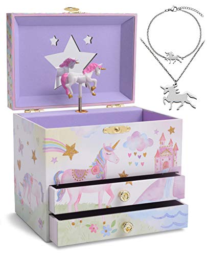 Jewelkeeper Unicorn Jewelry Box - Little Girls Jewelry Set - 3 Storage Compartments - Gift for Unicorn Themed Collectors - Music Box for Girls - The Beautiful Dreamer Tune - 7 x 4.5 x 6 inches