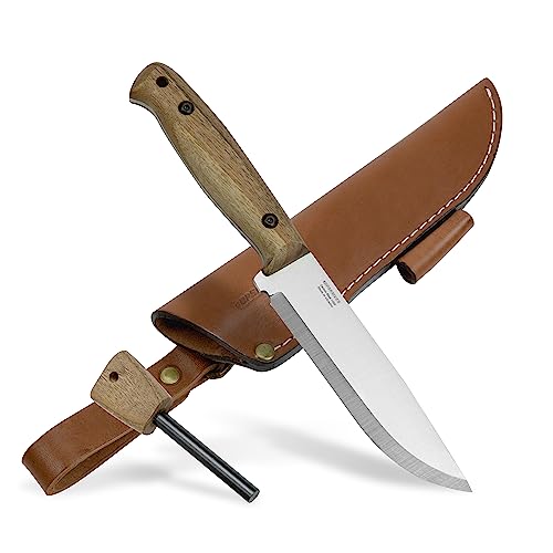 BPS Knives Adventurer - Bushcraft Knife - Fixed-Blade Carbon Steel Knife with Leather Sheath and Firestarter - Outdoor Full Tang Knife - Camping Knives - Survival Tactical Camp Knife
