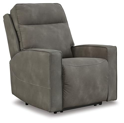 Signature Design by Ashley Next-Gen Durapella Modern Faux Leather Wall Hugger Power Recliner with Adjustable Headrest and USB Ports, Gray