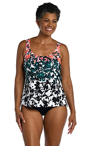 Maxine Of Hollywood Women's Standard Scoop Neck Tankini Swimsuit Top, Multi//Floating Flowers, 16