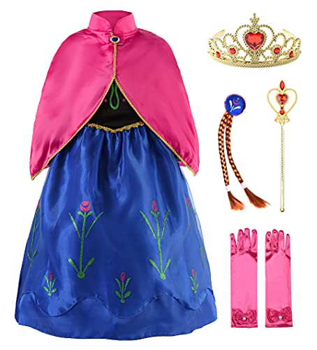 JerrisApparel Princess Snow Party Dress Queen Costume Cosplay Dress Up (4-5, Blue with Accessories)