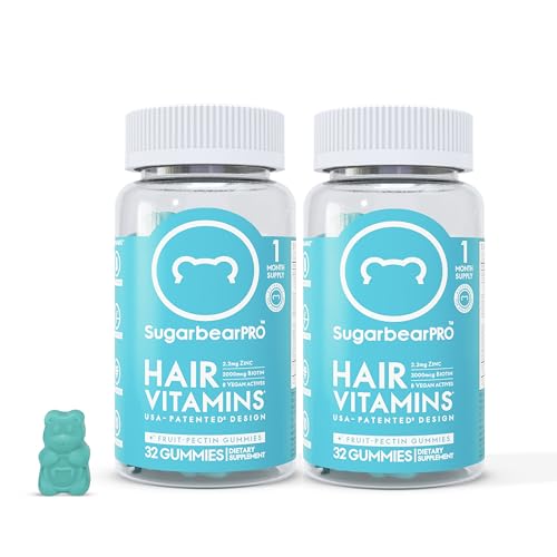 SugarbearPro Hair Vegan Vitamin Gummies for Luscious Hair with Biotin, Vitamin E, B12, Iodine, Folic Acid, Inositol, Coconut Oil - Hair and Nails Supplement for Women & Men (2 Month + Nail File)