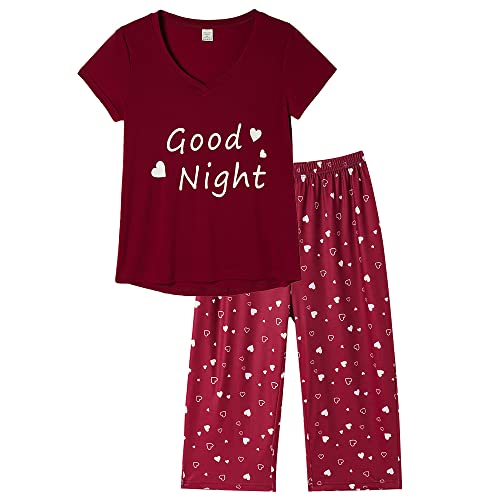 HONG HUI Women's Capri Pajama Sets Plus Size Sleepwear Top with Capri Pants 2 Piece Sleep Set,2XL