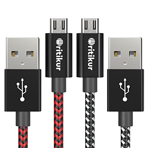 KOOWOD PS4 Controller Charger Charging Cable – 2 Pack 10FT Nylon Braided Micro USB 2.0 High Speed Data Sync Cord for Playstation 4, PS4 Slim/Pro, Xbox One S/X Controller, Android Phones (2 Pack)
