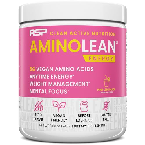 RSP NUTRITION AminoLean Pre Workout Powder, Amino Energy & Weight Management with Vegan BCAA Amino Acids, Natural Caffeine, Preworkout Boost for Men & Women, 30 Serv, Pink Lemonade…