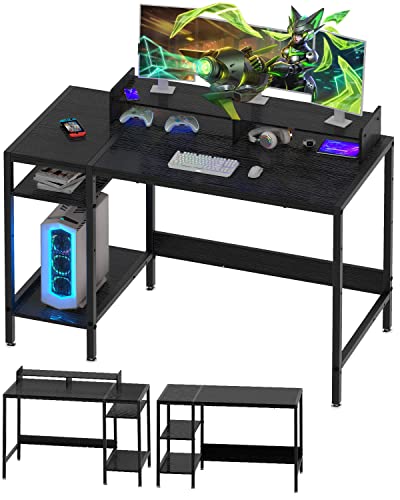 MINOSYS Computer Desk - 38” Gaming Desk, Home Office Desk with Storage, Small Desk with Monitor Stand, Writing Desk for 2 Monitors, Adjustable Storage Space, Modern Design Corner Table, Black.