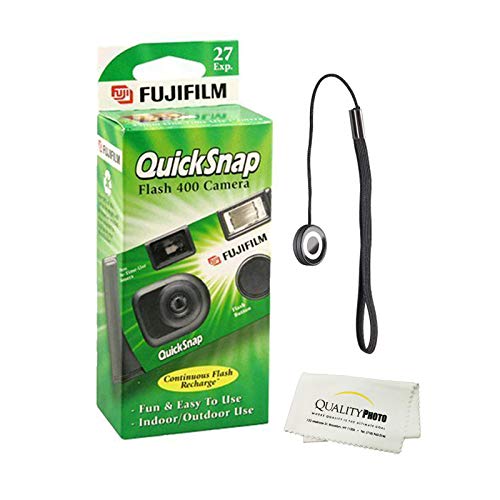 Fujifilm QuickSnap Flash 400 Disposable 35mm Camera (1 Pack) Bonus Hand Strap + Quality Photo Microfiber Cloth