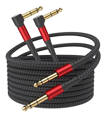 IALEGANT 1/4 Inch Cable TRS Guitar Cable 10 ft 2-Pack, Instrument Cable Guitar AMP Cord Straight to Right Angle 6.35mm Male to Male Stereo Audio Cable for Electric Guitar, Bass, Amplifier, etc.