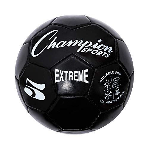 Champion Sports Extreme Series Soccer Ball, Regulation Size 5 - Collegiate, Professional, and League Standard Kick Balls - All Weather, Soft Touch, Maximum Air Retention - For Adults, Teenagers, Black