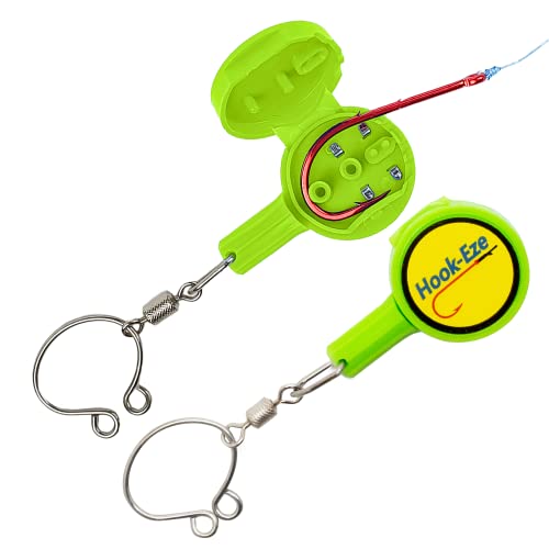 HOOK-EZE 2023 Updated Design Fishing Gear Knot Tying Tool | Pack of 2 | Protect from Fish Hooks | Tie Fishing Knots Easily | Cool Gadgets | Ice & Fly Fishing Gifts for Beginner Anglers - Green