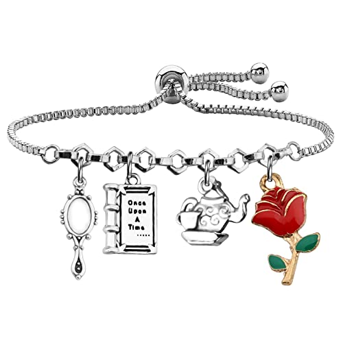 UJIMS Beauty Beast Inspired Movies Bracelet Belle Gifts for Women Girl Red Rose Jewelry Princess Bracelet Red Rose Jewelry(RedRoseBangle)