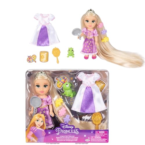 Disney Princess Rapunzel Doll Longest Hair Petite Rapunzel Doll with Pascal, in Purple and White Dress Fashions