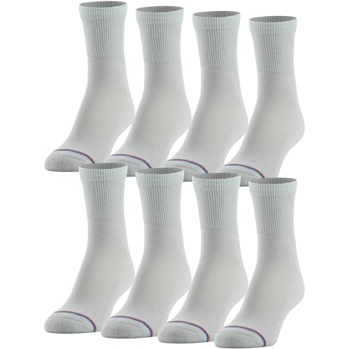 MediPeds mens Diabetic Quarter With Non-binding Top casual socks, White, Shoe Size Men's 7-12 Women 10-13 US (Pack of 8)