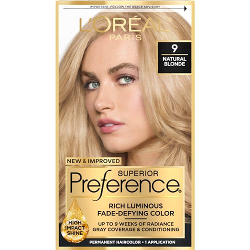 L'Oreal Paris Superior Preference Fade-Defying + Shine Permanent Hair Color, 9 Natural Blonde, Pack of 1, Hair Dye