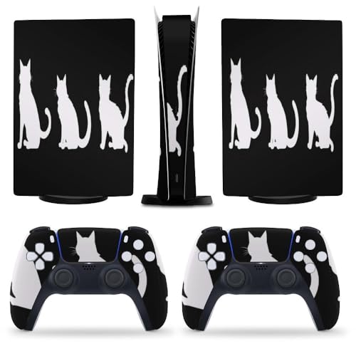 Buyidec Black Whith Cat Silhouette for PS5 Skin Console and Controller Accessories Cover Skins Anime Vinyl Cover Sticker Full Set for Playstation5 Digital Version