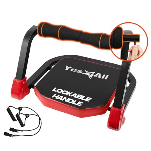 Yes4All Ab Crunch Machine Situp Lockable Ergonomic Foam Handle & 2 Resistance Bands, Sit Up Exercise Equipment, Total Body Workout Machine, Capacity Upto 330 Lbs