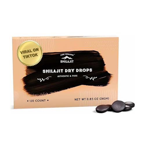 Pure Himalayan Shilajit Dry Drops, 100% Pure Natural Shilajit, Grade A, Max Potency 85+ Clean Trace Minerals & Fulvic Acid for Energy, Metabolism & Immune Support Supplement for Men & Women (120 tabs)