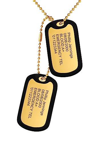 Custom4U Personalized Men's Gold Dog Tags Military Pendant with Silencer for Men - Double Gold Plated Dog Tags Necklace for Soldiers Army ID Tag with Ball Chain Gift for Men Boys